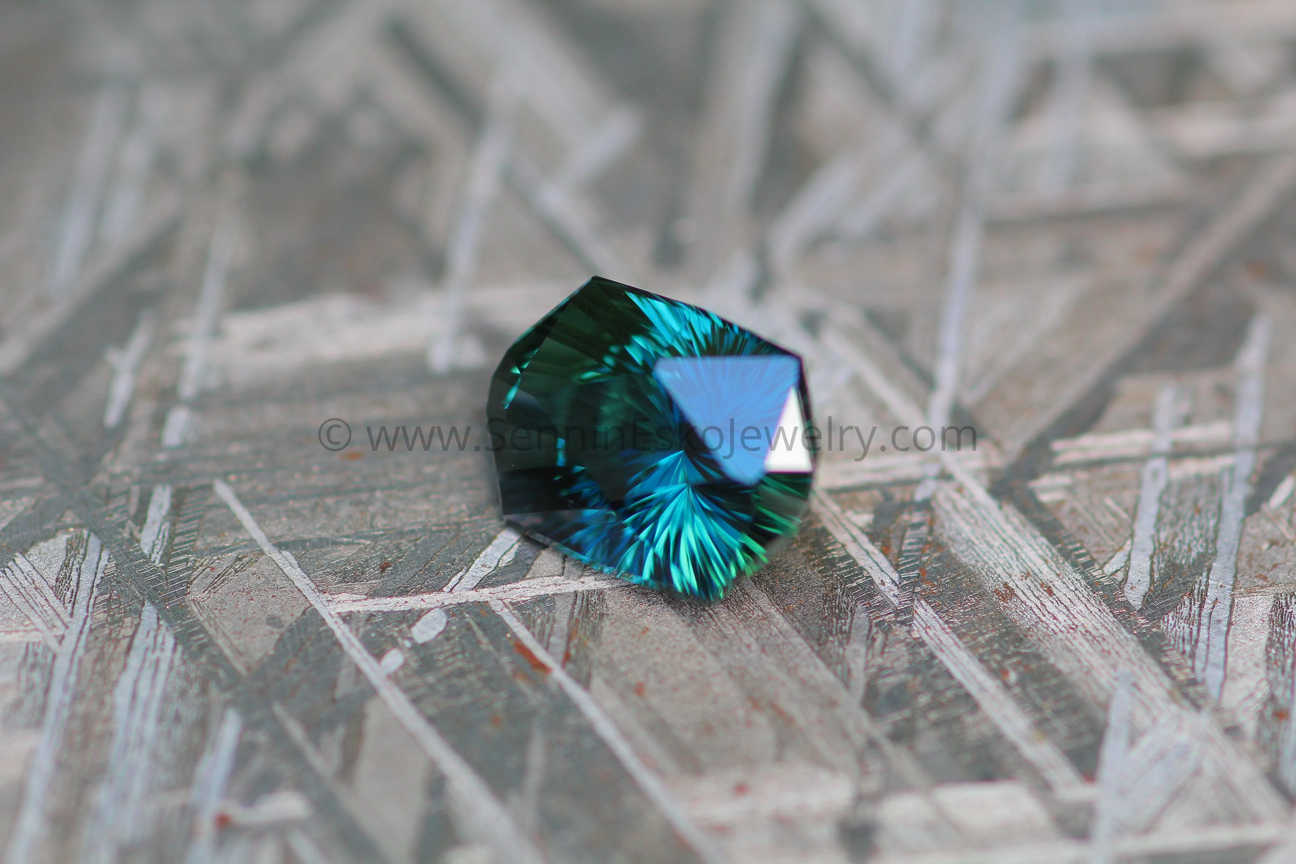 2.6 carat Parti Blue/Green Sapphire Shield - Fantasy Cut, 9.6x7.1mm