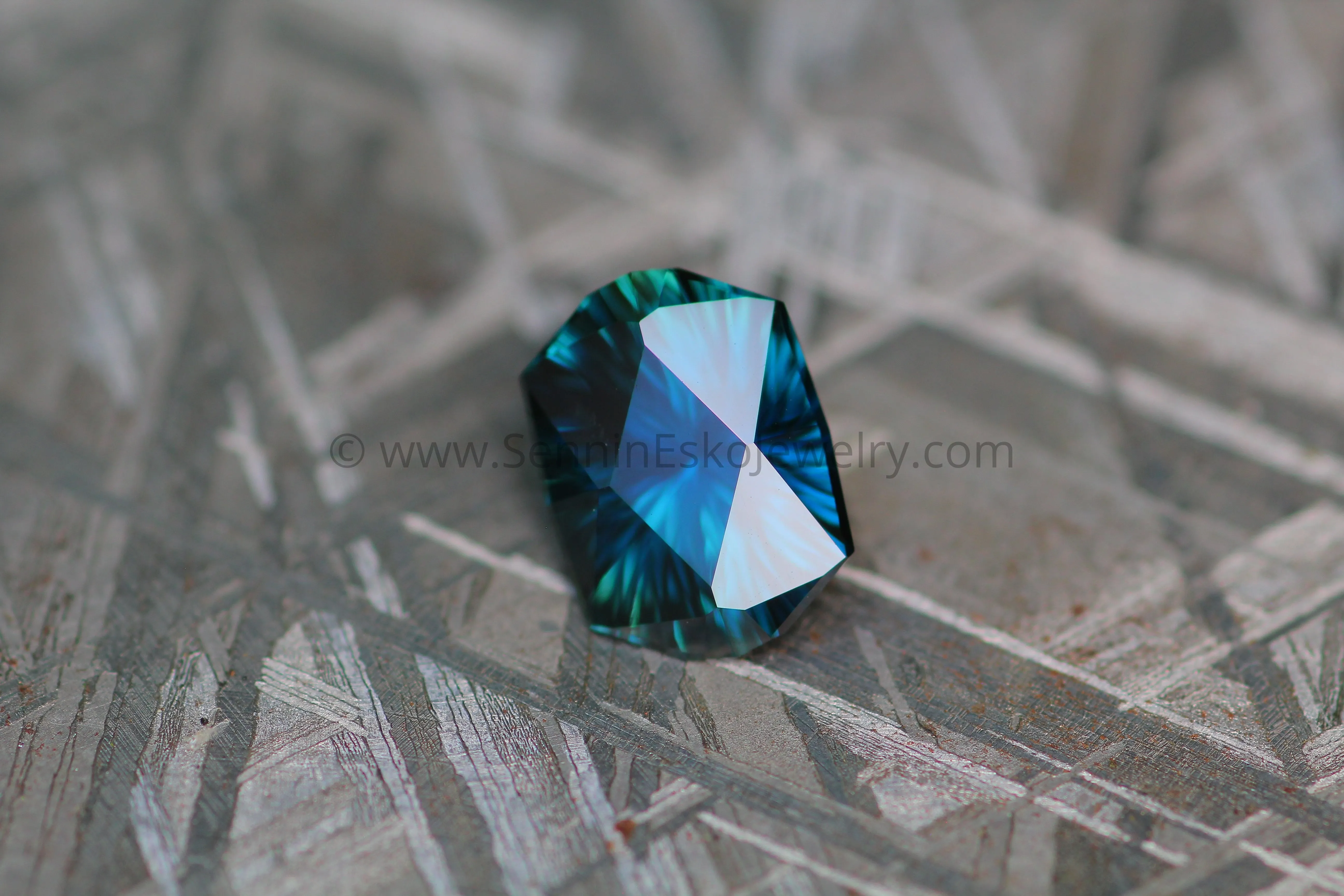 2.6 carat Parti Blue/Green Sapphire Shield - Fantasy Cut, 9.6x7.1mm