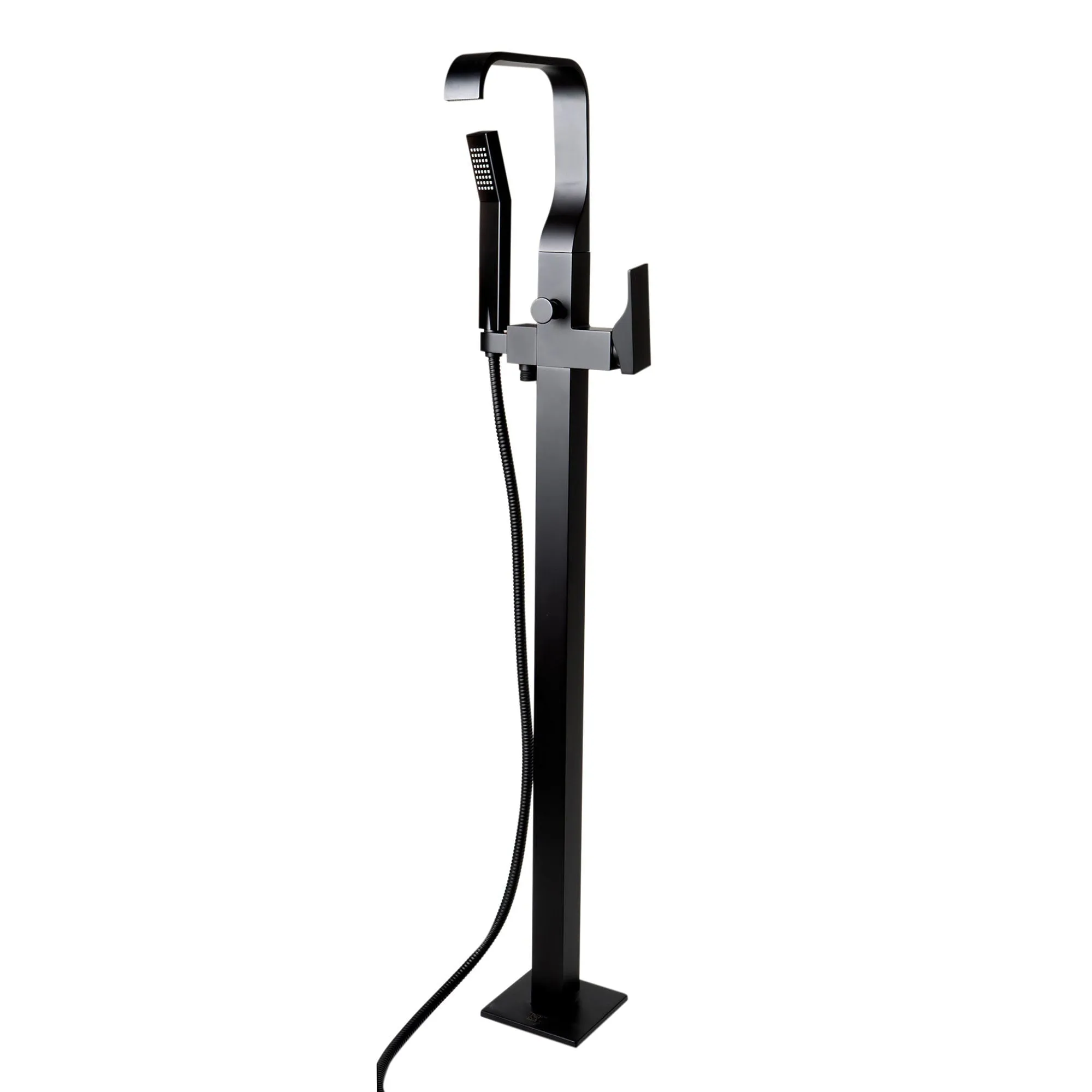 ALFI Brand AB2180-BM Black Matte Single Lever Floor Mounted Tub Filler Mixer with Hand Held Shower Head