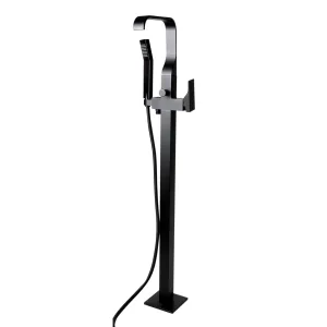 ALFI Brand AB2180-BM Black Matte Single Lever Floor Mounted Tub Filler Mixer with Hand Held Shower Head