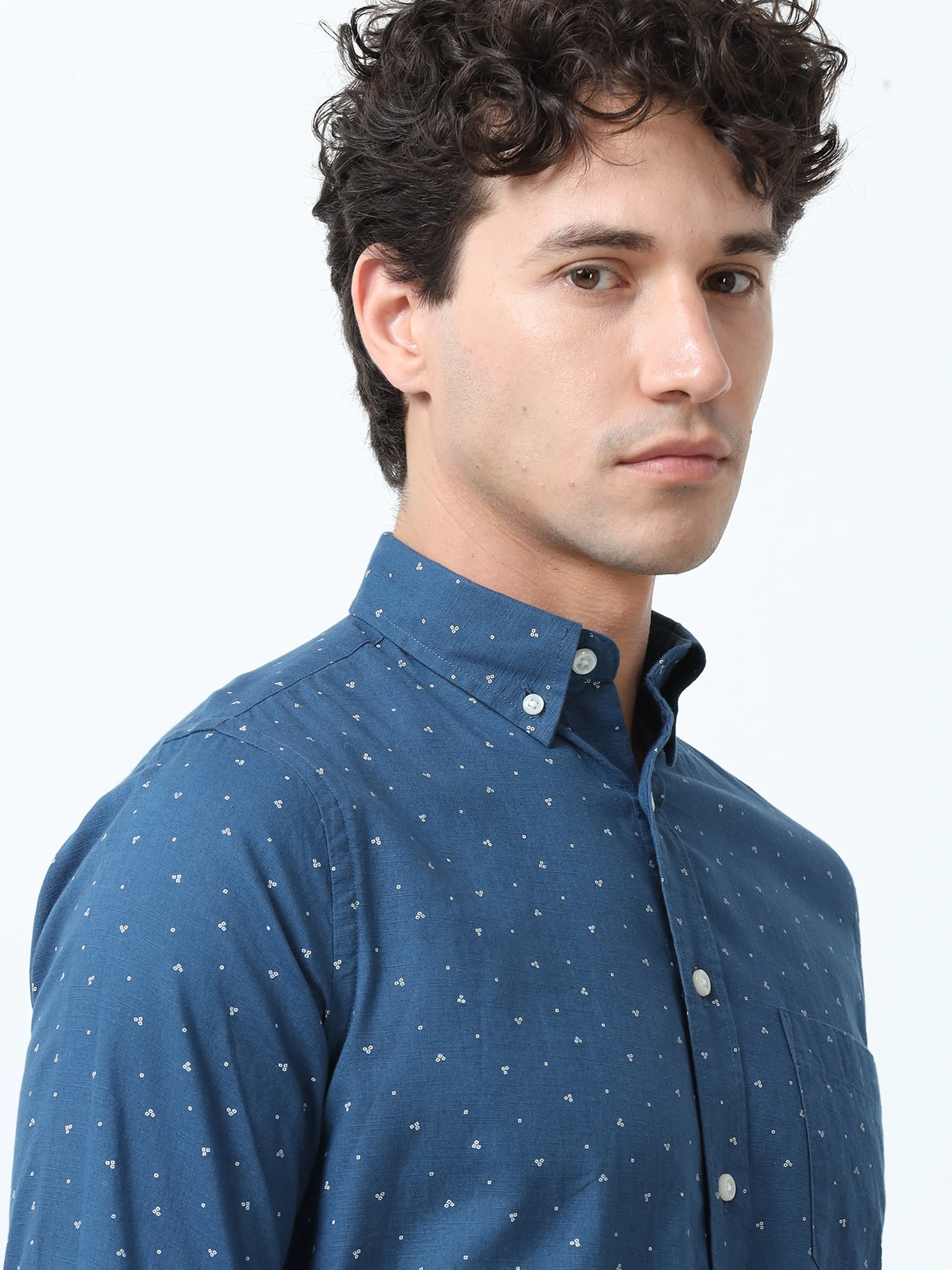 Astrid - Turkish Fit Printed Shirt- Blue