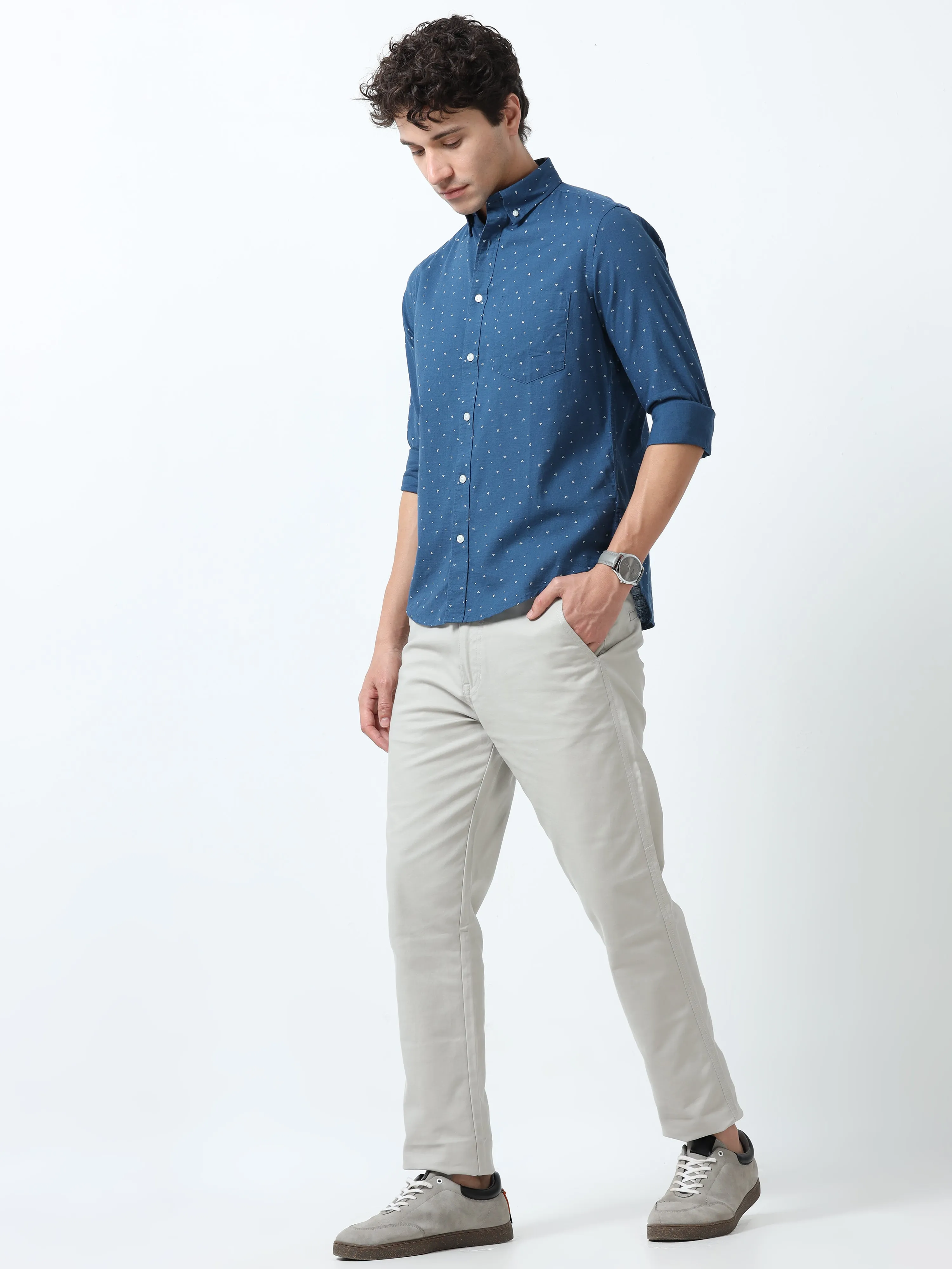 Astrid - Turkish Fit Printed Shirt- Blue