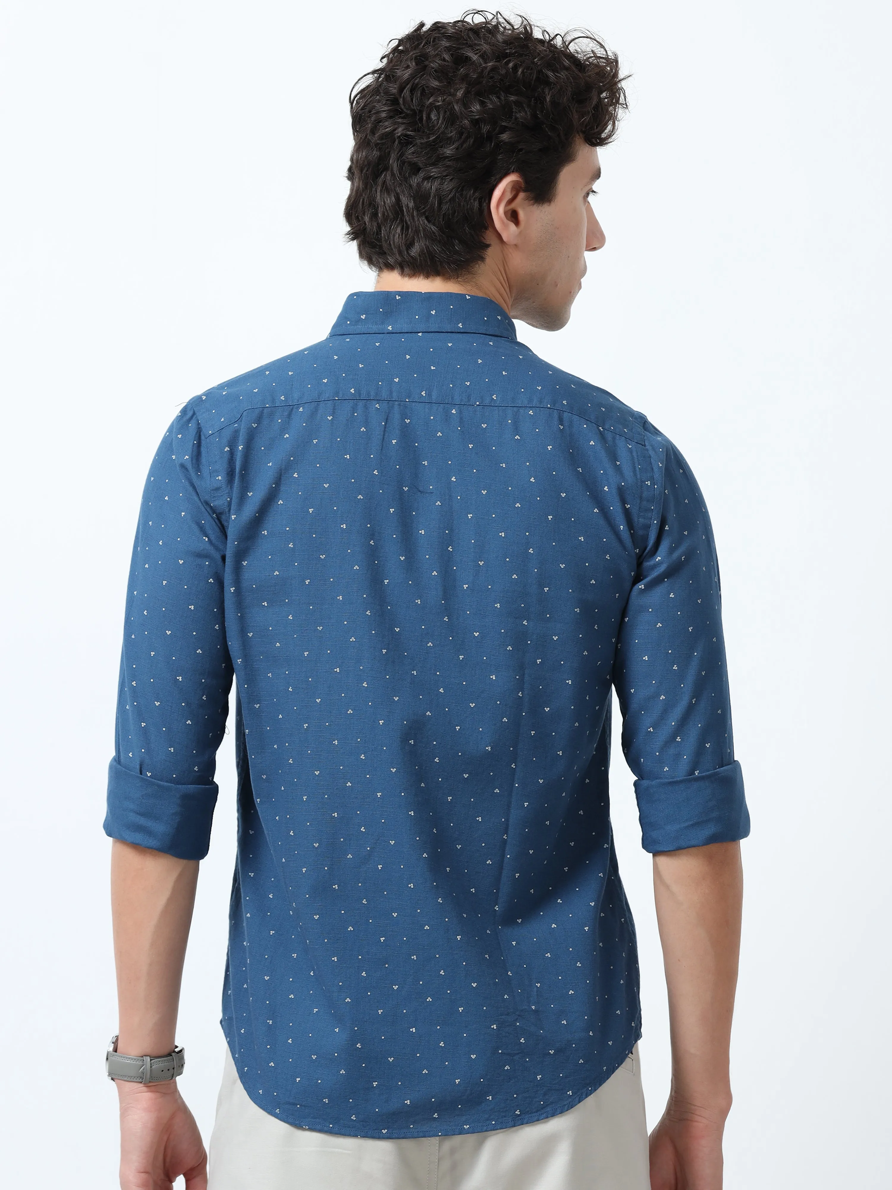 Astrid - Turkish Fit Printed Shirt- Blue