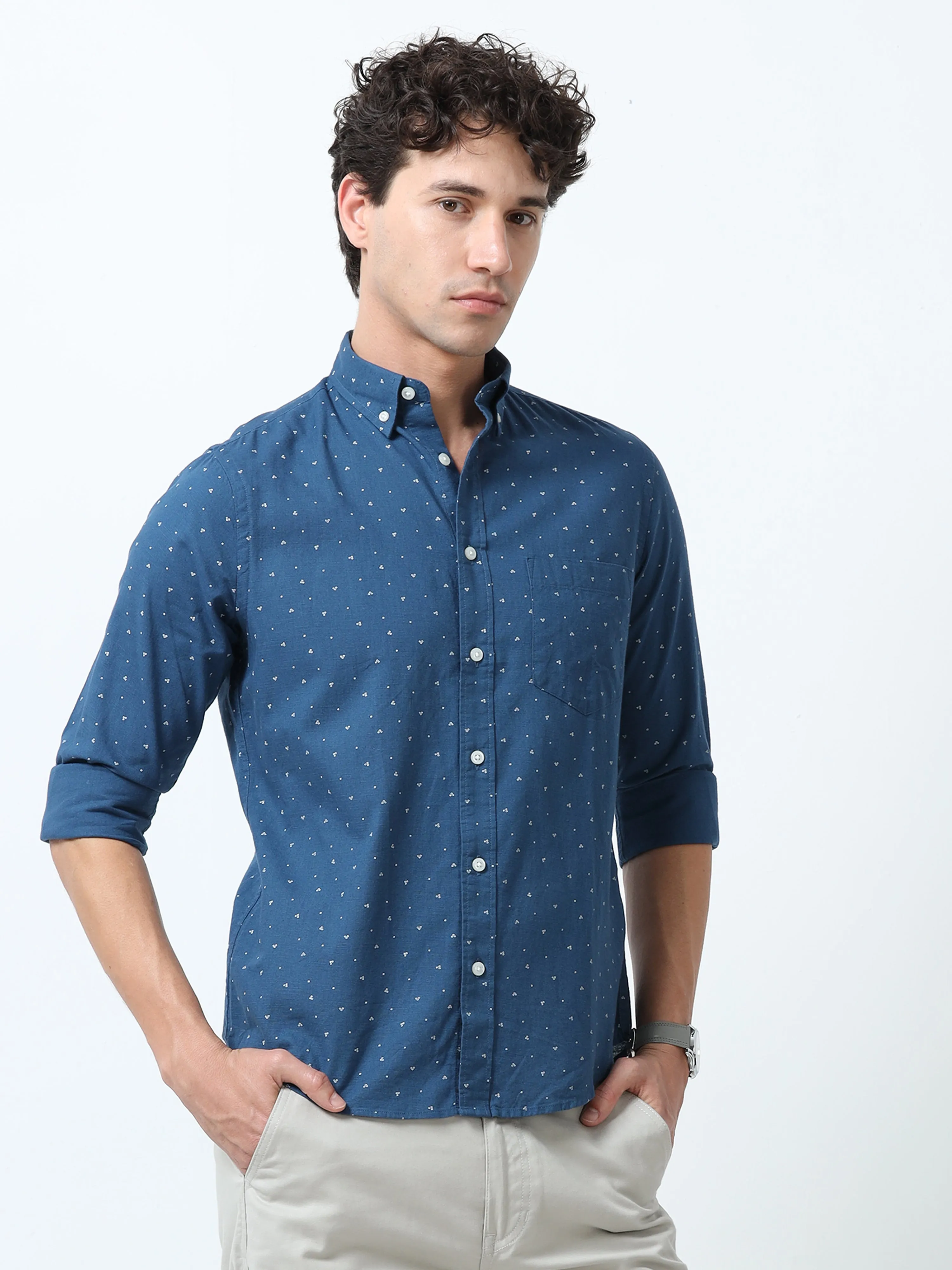 Astrid - Turkish Fit Printed Shirt- Blue