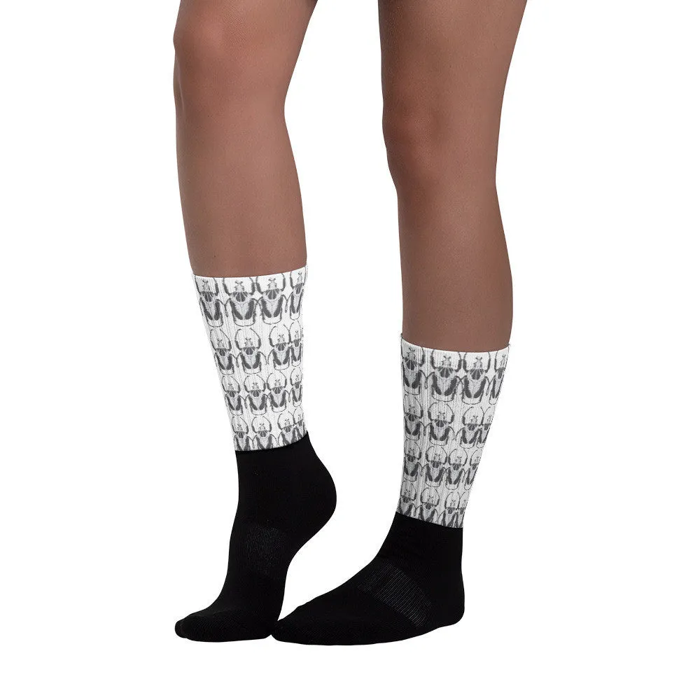 Black & White Beetles Black Foot Socks by Robert Bowen