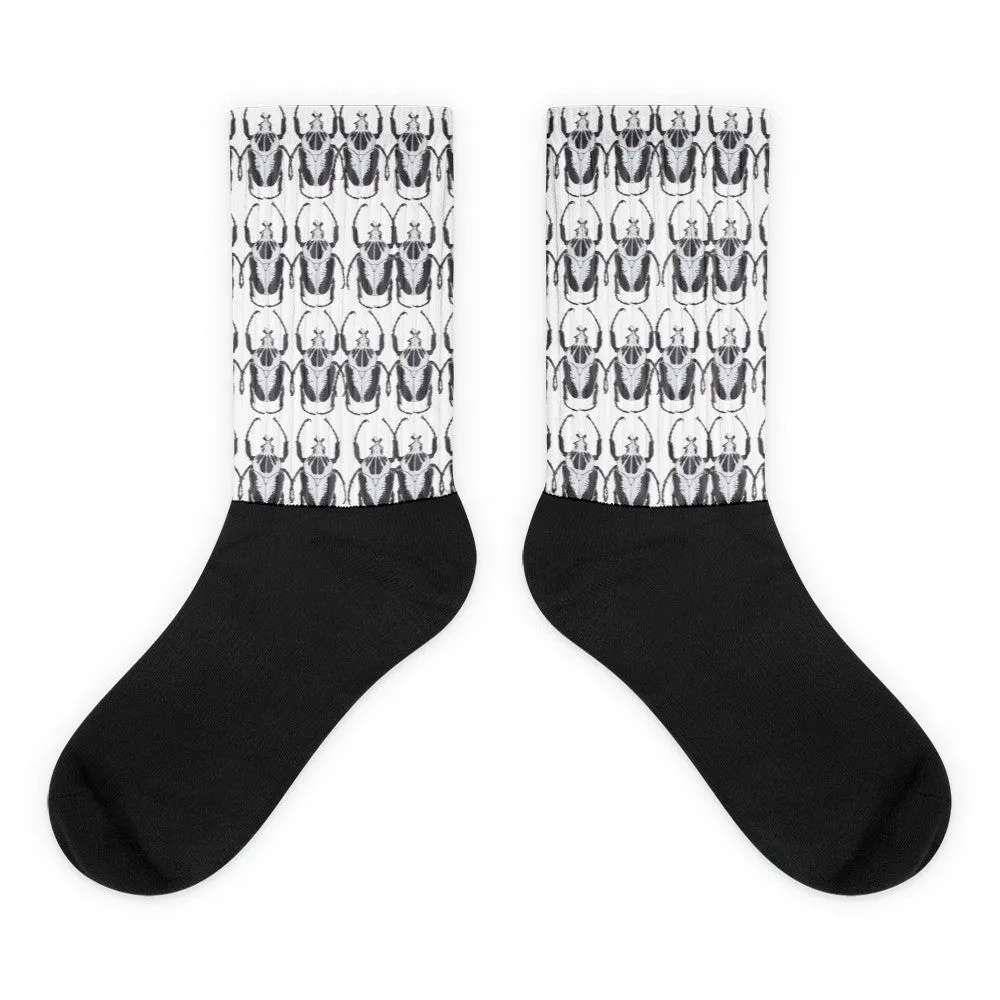 Black & White Beetles Black Foot Socks by Robert Bowen