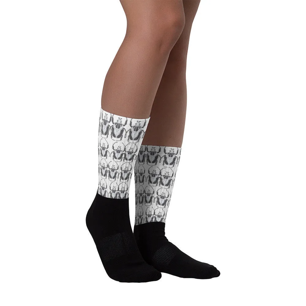 Black & White Beetles Black Foot Socks by Robert Bowen