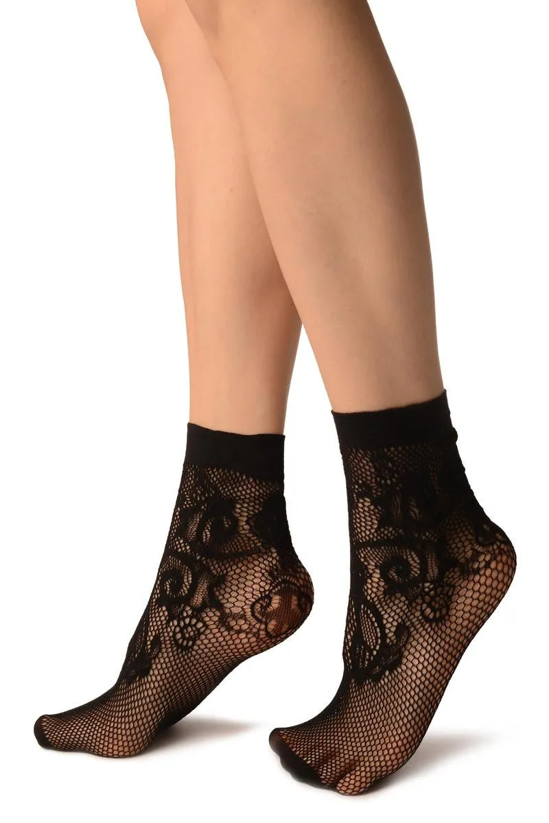 Black Lilly Lace Socks Ankle High