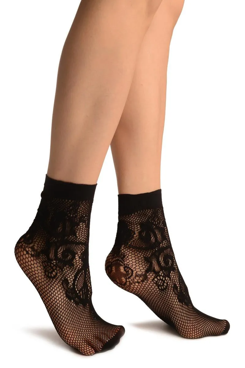 Black Lilly Lace Socks Ankle High