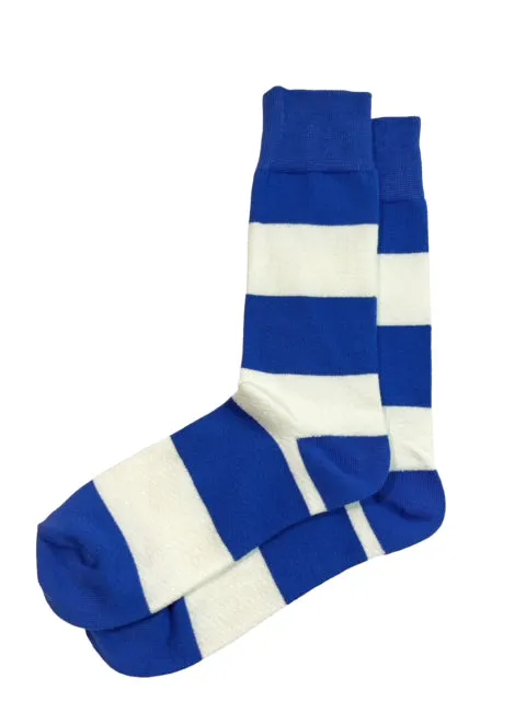 Blue and White Striped Cotton Dress Socks By Paul Malone