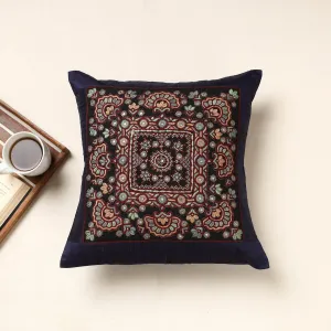 Blue - Kutch Pakko Hand Embroidery Silk Cushion Cover (16 x 16 in)