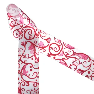 Chinese ginger Jar Chinoiserie red and white for Valentine printed on 1.5" white satin