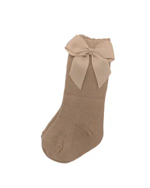 Coffee Knee High Style Socks With 3 Inch Bow