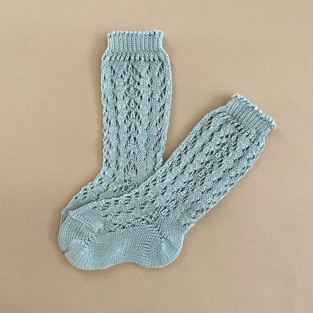 Condor Open Lacework Knee High Socks - Dusty Blue