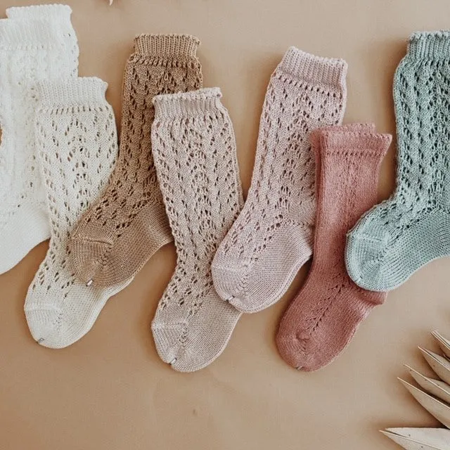 Condor Open Lacework Knee High Socks - Dusty Blue