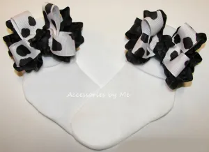 Cow Print Ruffle Bow Socks