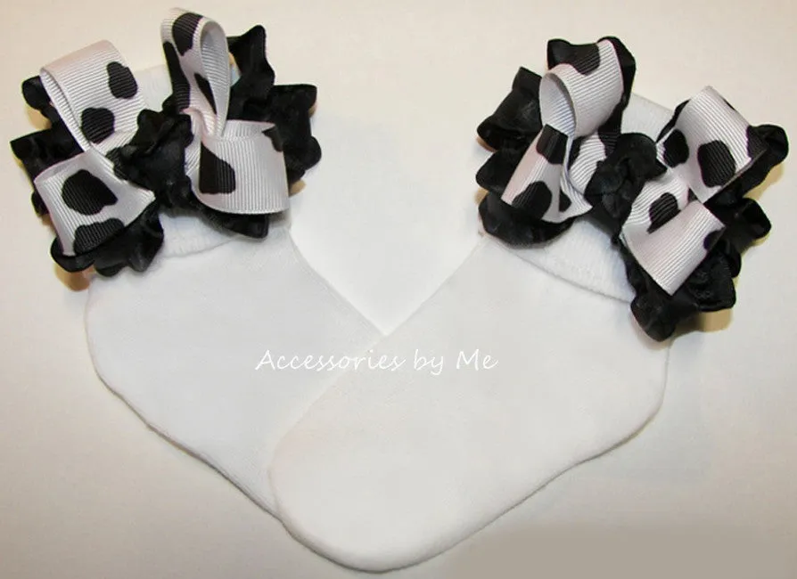 Cow Print Ruffle Bow Socks
