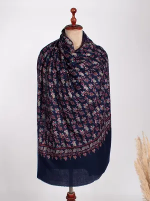 Dark Blue Handcrafted Pashmina Shawl - PETALUMA