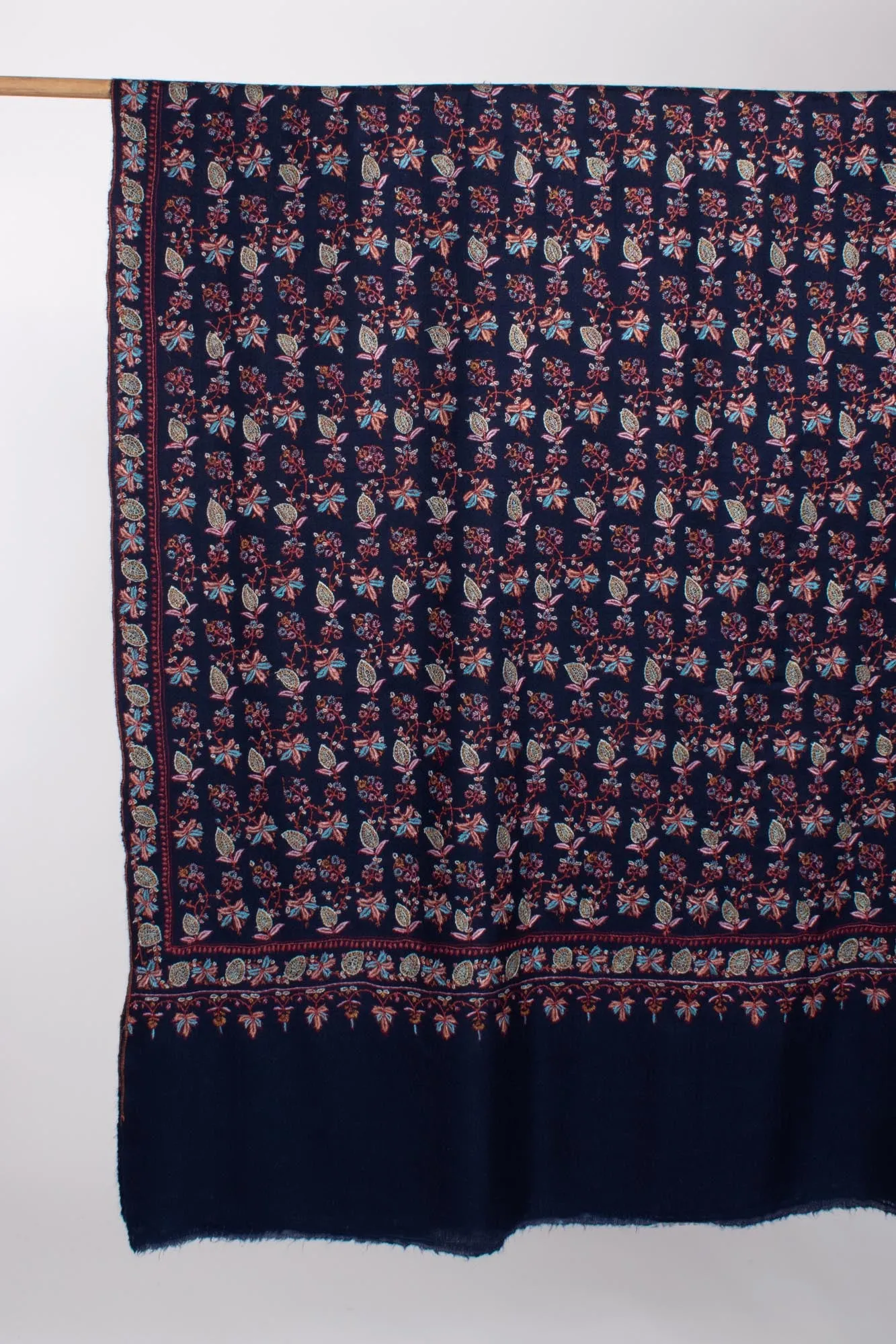 Dark Blue Handcrafted Pashmina Shawl - PETALUMA