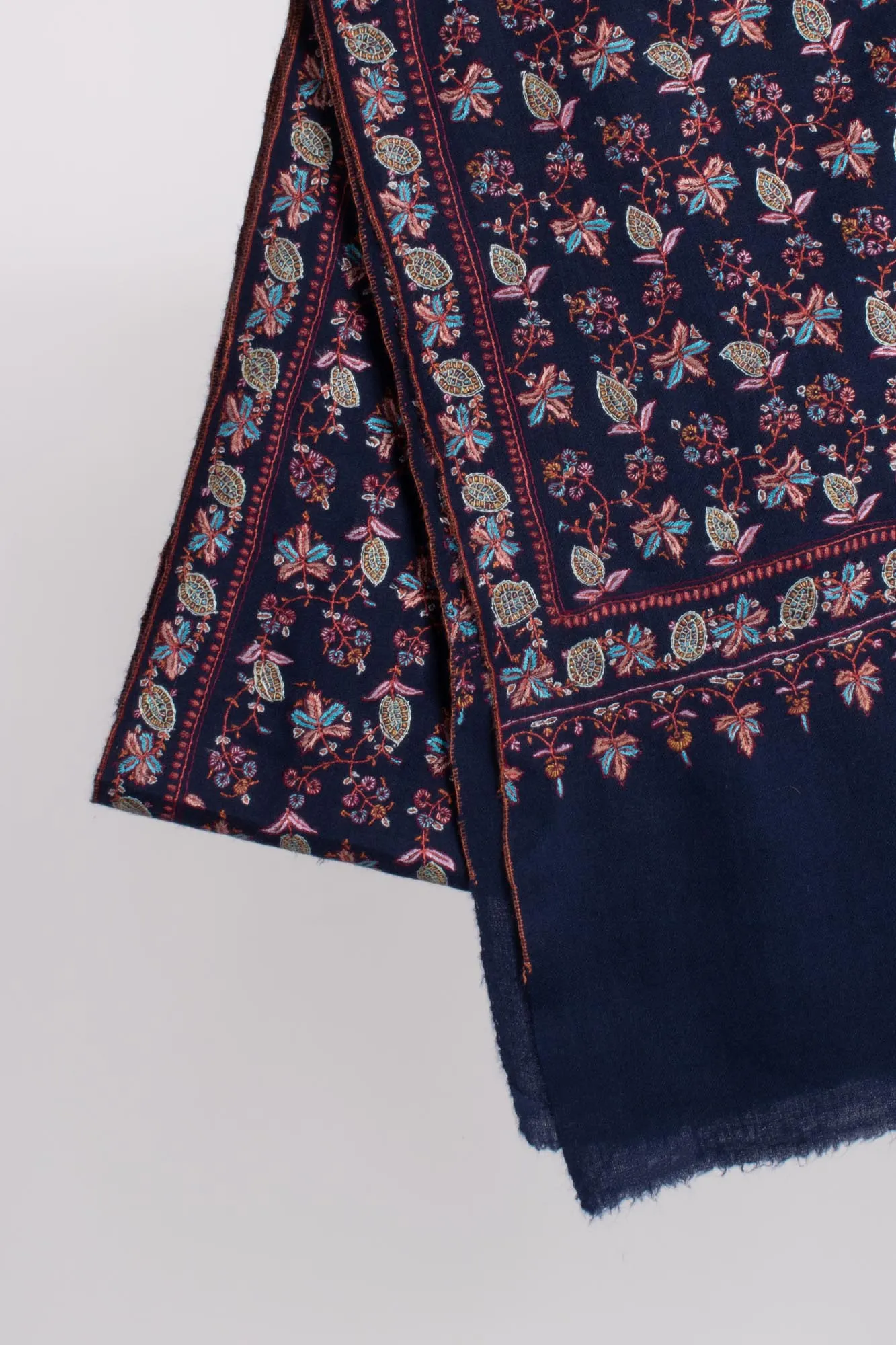 Dark Blue Handcrafted Pashmina Shawl - PETALUMA