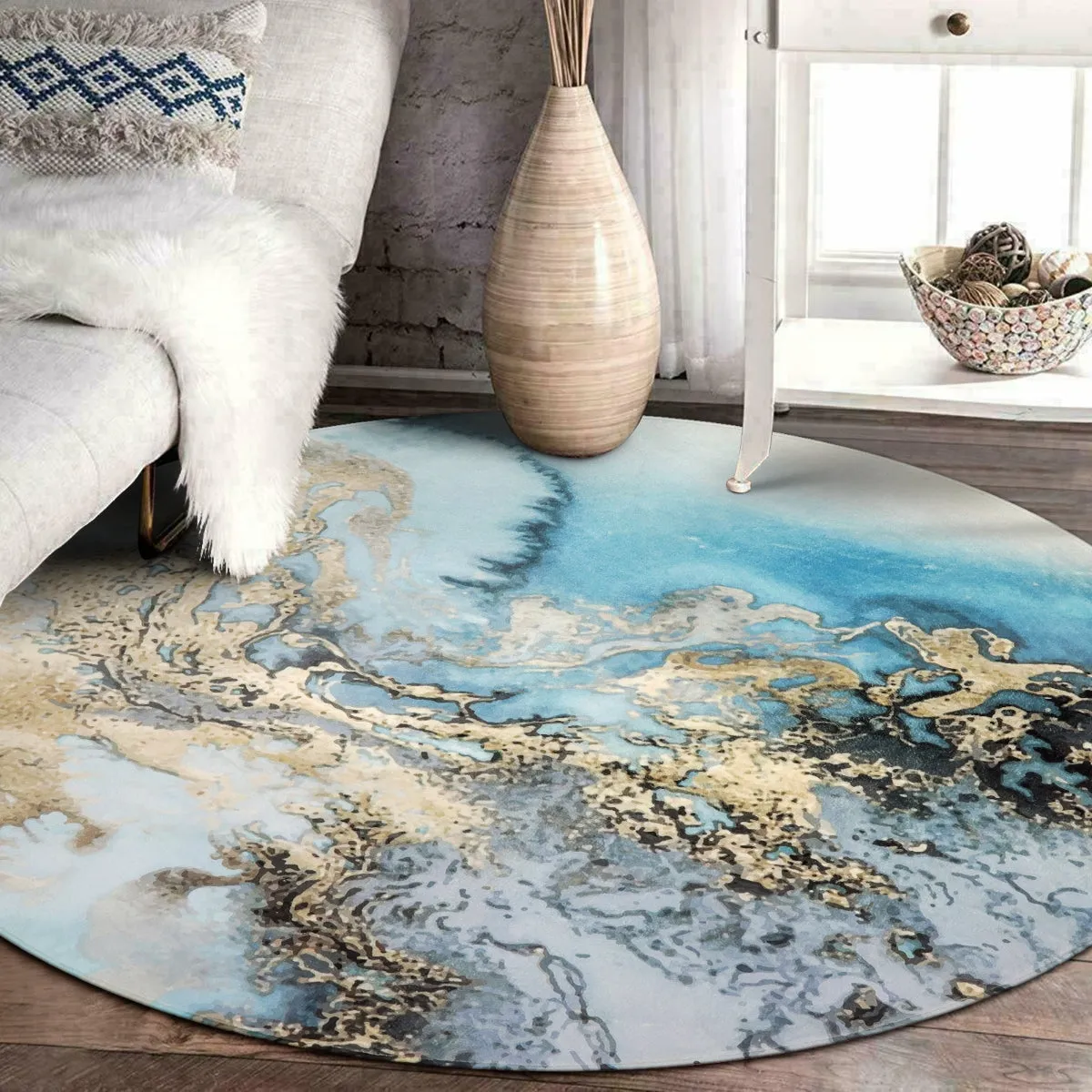 Deniz Marble Ocean Wave Area Rug