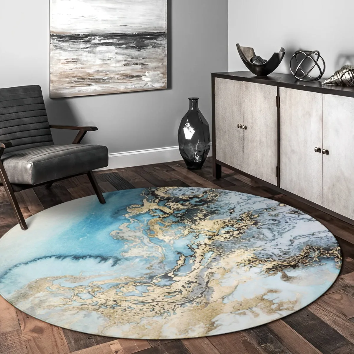 Deniz Marble Ocean Wave Area Rug