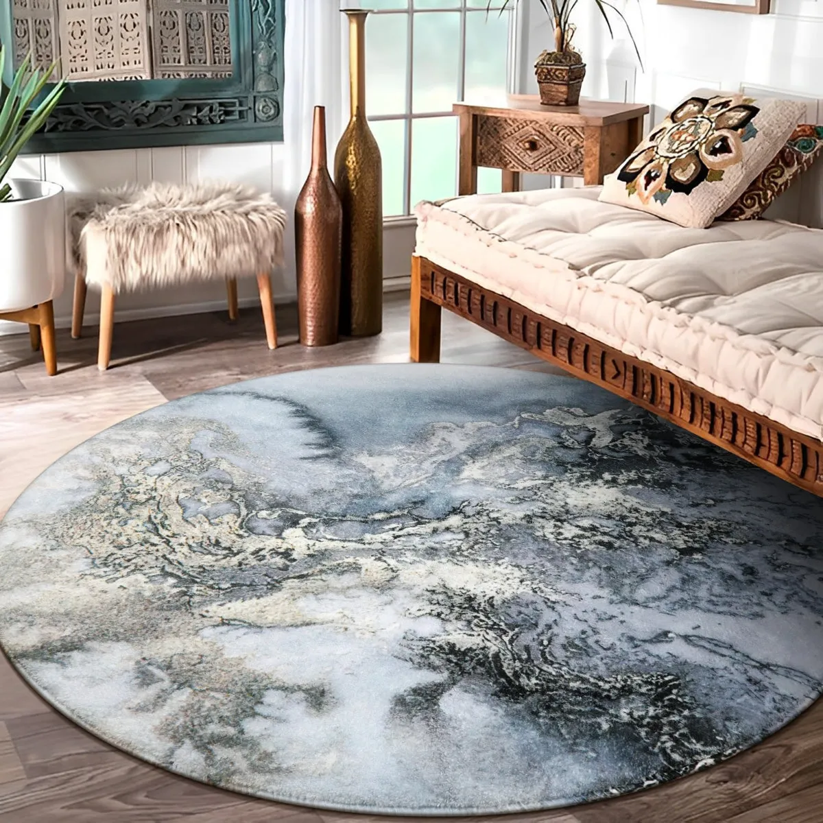 Deniz Marble Ocean Wave Area Rug