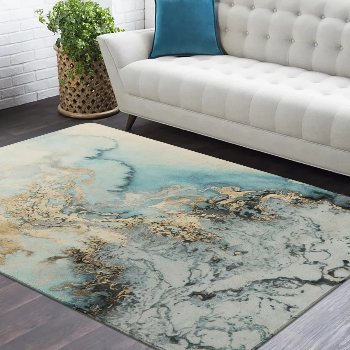 Deniz Marble Ocean Wave Area Rug