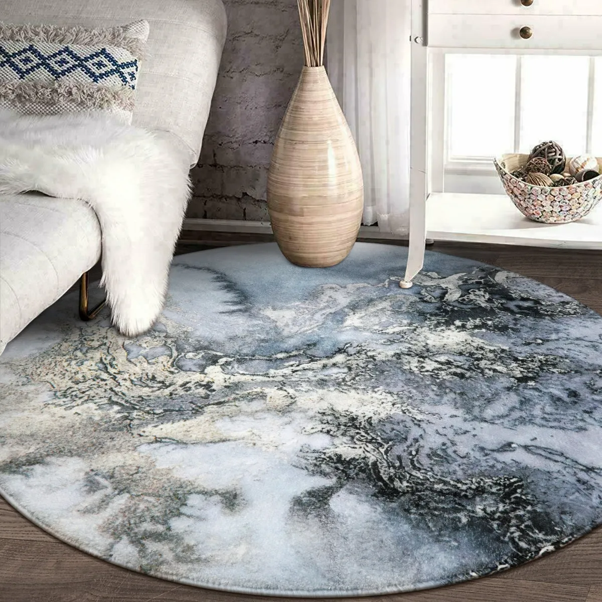 Deniz Marble Ocean Wave Area Rug