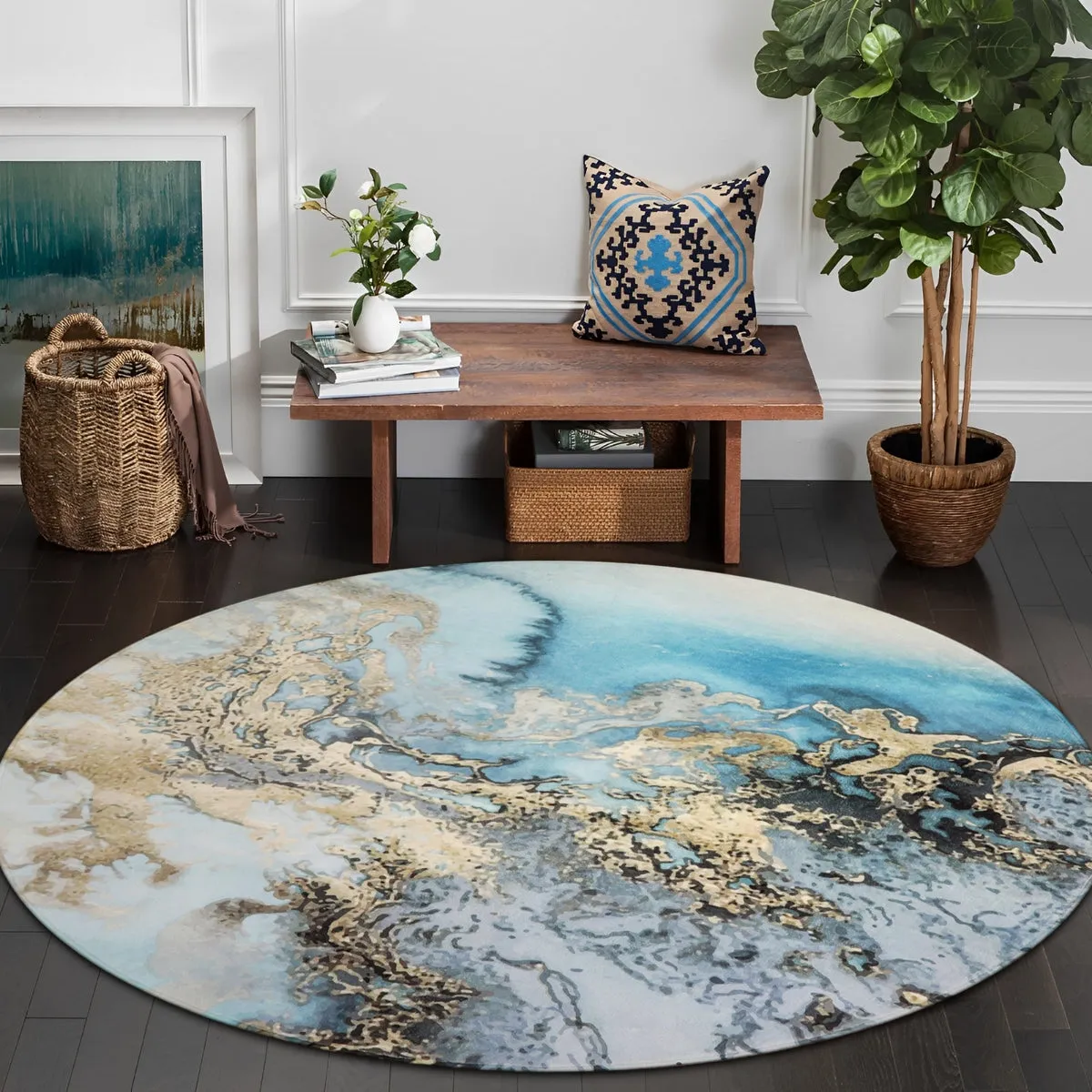 Deniz Marble Ocean Wave Area Rug