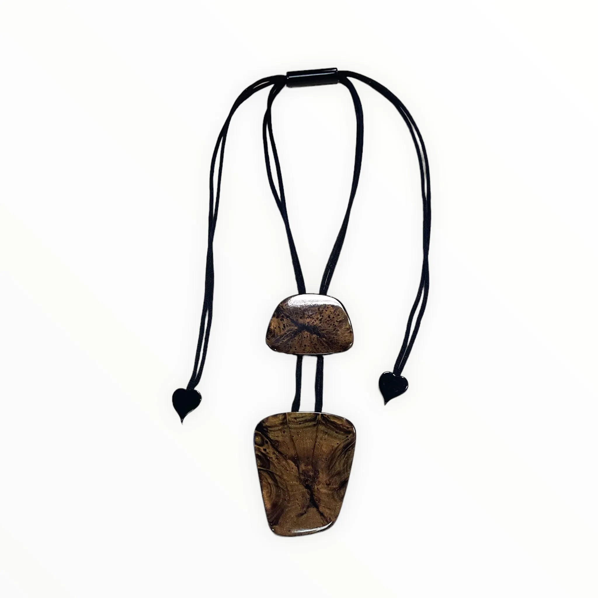 DOUBLE SIDED DUAL SHAPE BLUE INTRICATE DESIGN RESIN NECKLACE