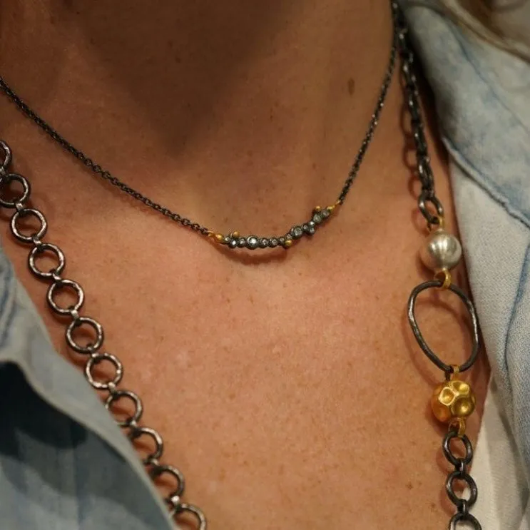 Dylan Bar Necklace with Gold Granulation and Diamonds