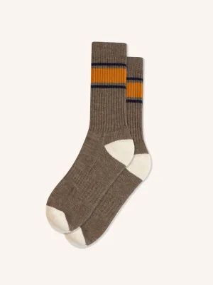 Elgin Wool Sock in Umber Brown / Ecru Stripe