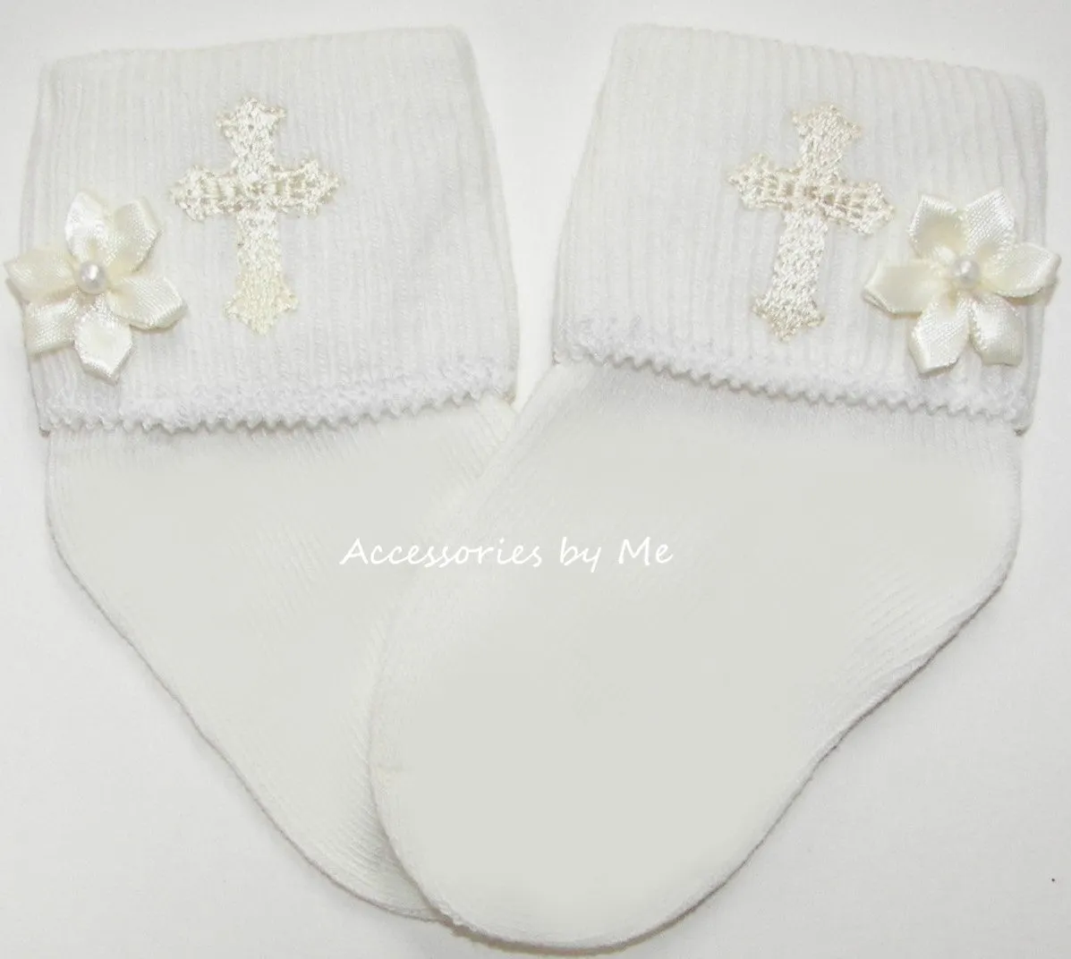 Embroidered Cross Socks - Available in White or ivory