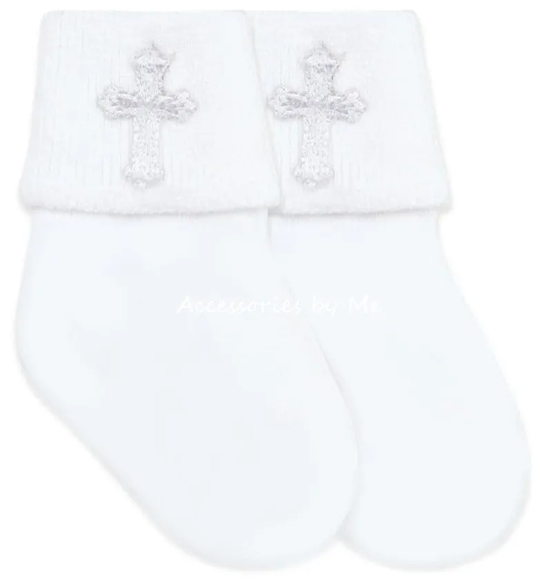 Embroidered Cross Socks - Available in White or ivory