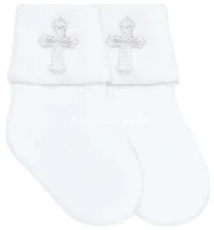 Embroidered Cross Socks - Available in White or ivory