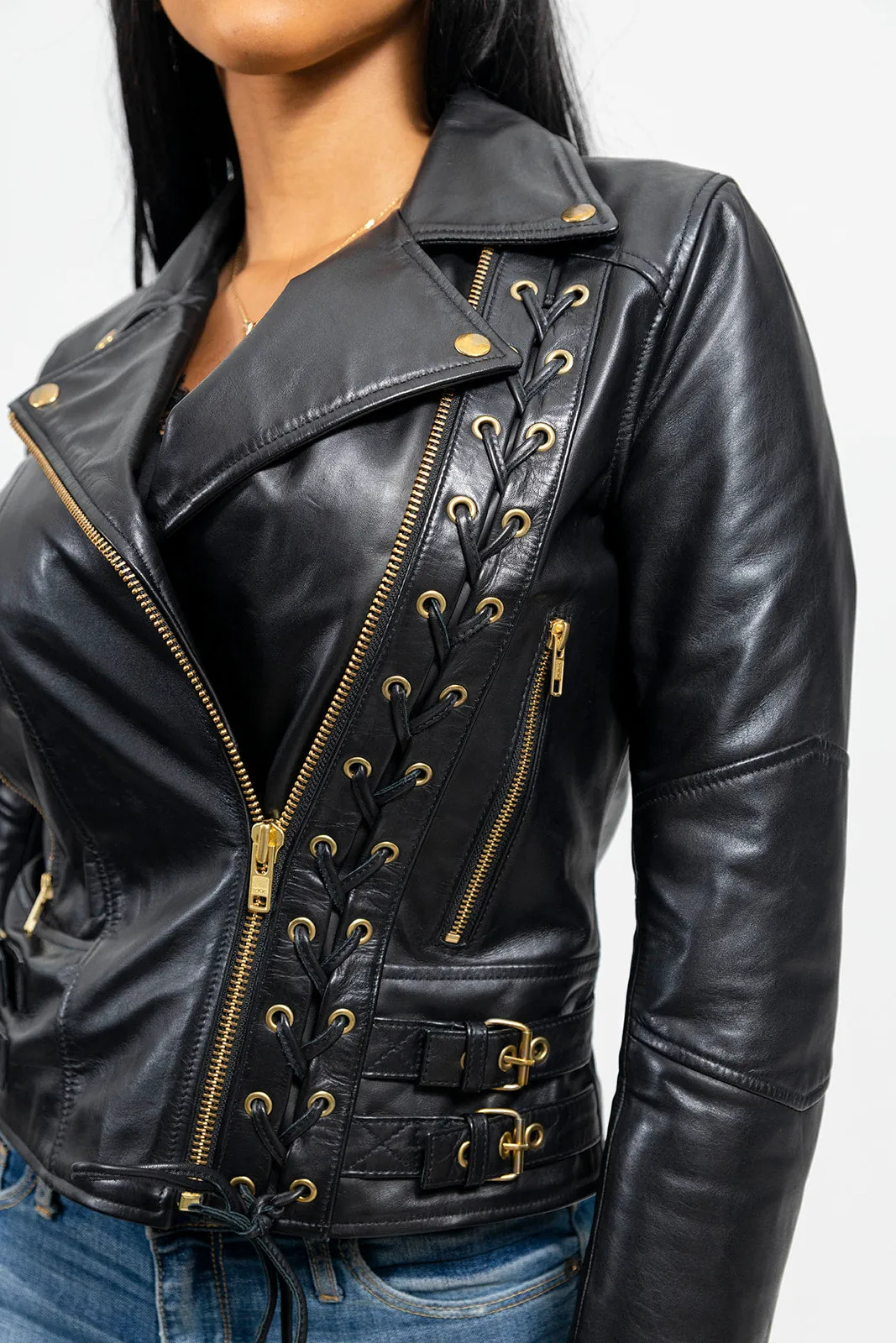 Gisele Women's Moto Style Leather Jacket (POS)