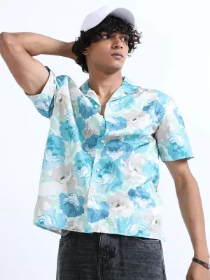 Men's Bermuda Blue Cuban Collar Embroidered shirt