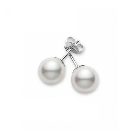 Mikimoto White Gold and 8mm A Akoya Pearl Stud Earrings