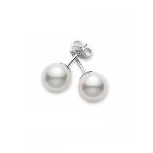 Mikimoto White Gold and 8mm A Akoya Pearl Stud Earrings