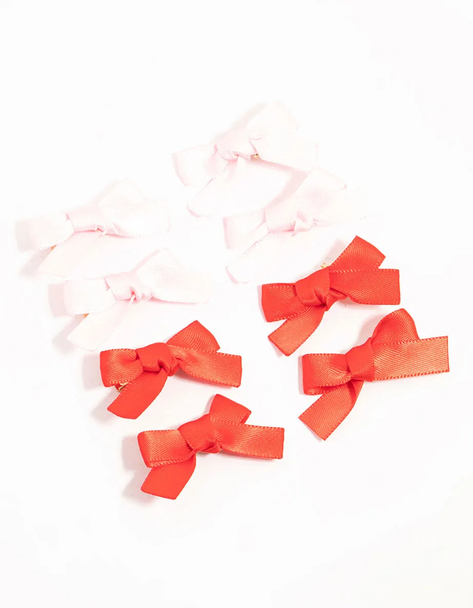 Mini Red & Pink Bow Clips 8-Pack