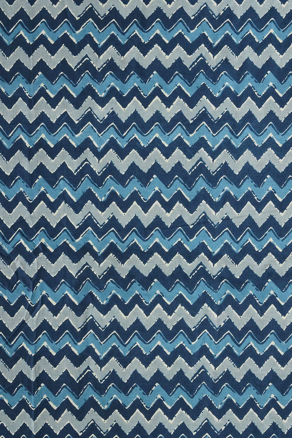 Navy Blue And Grey Chevron Print On Pure Cotton Fabric