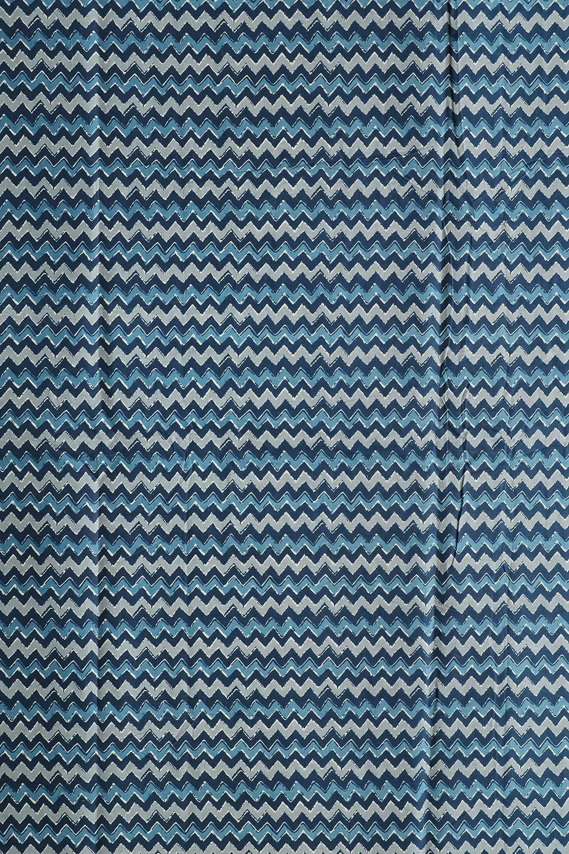 Navy Blue And Grey Chevron Print On Pure Cotton Fabric