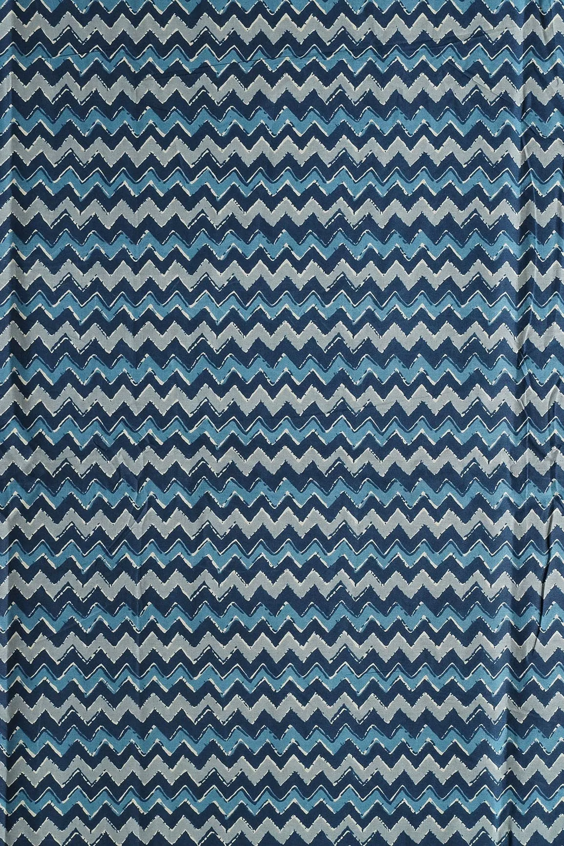 Navy Blue And Grey Chevron Print On Pure Cotton Fabric