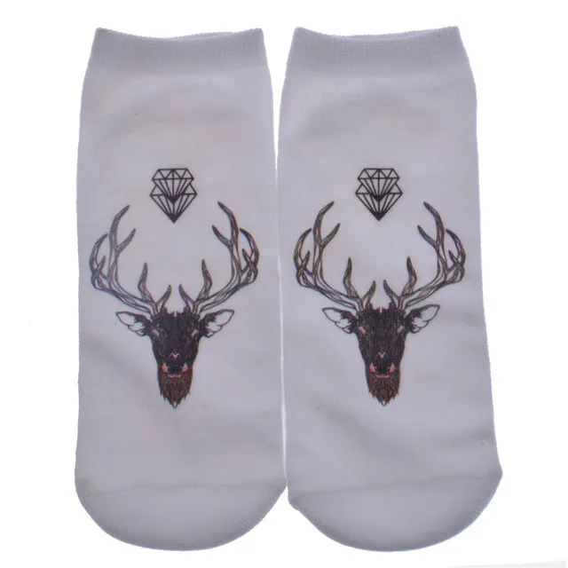 New 3D Printed Cotton Skeleton socks Bone short Women socks Terror novelty socks Animal cat Cute funny Low Cut Ankle Socks men