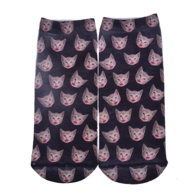 New 3D Printed Cotton Skeleton socks Bone short Women socks Terror novelty socks Animal cat Cute funny Low Cut Ankle Socks men
