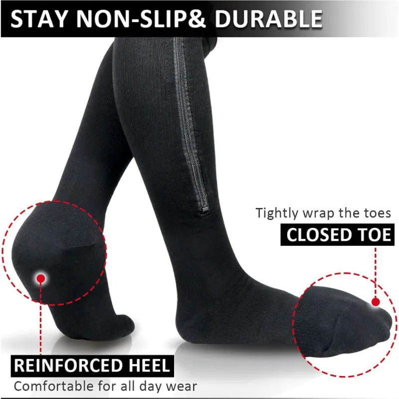 OCW Women Socks Breathable High Elasticity Closed Toe Zipper Compression Socks