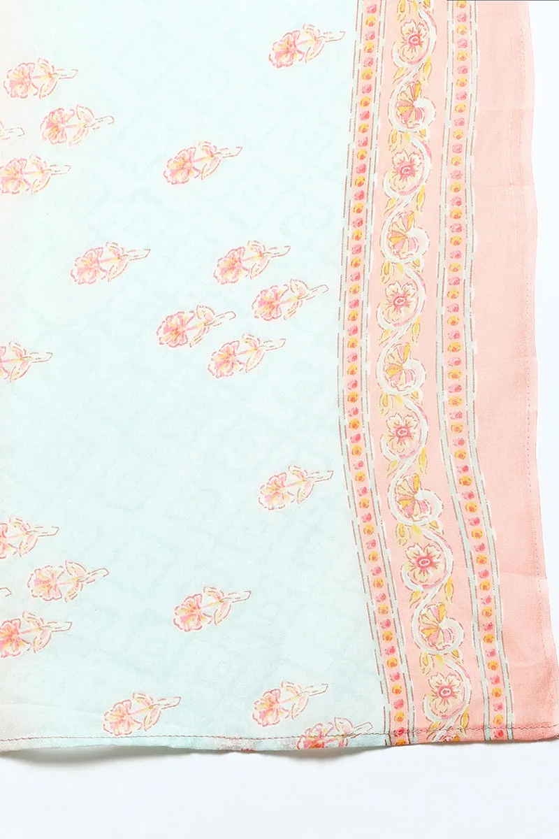 Peach Cotton Blend Floral Straight Suit Set