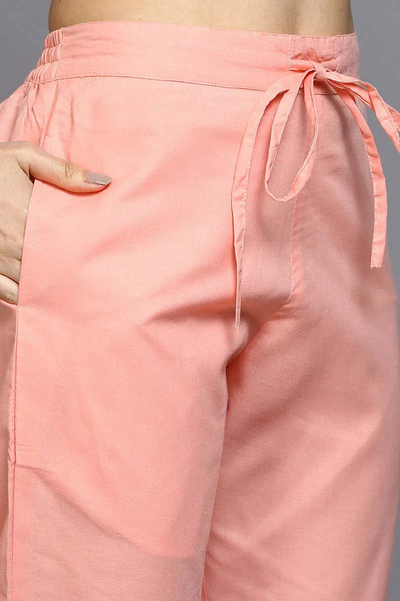 Peach Cotton Blend Floral Straight Suit Set