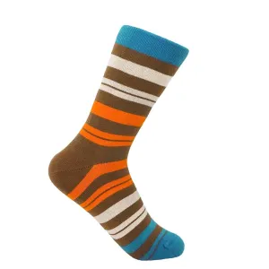 PEPER HAROW Elizabeth Stripe Women's Luxury Cotton Socks - Walnut Orange, Cream and Brown